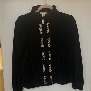 St. John Sport Black Velvet Bomber Jacket